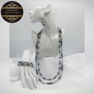 Silver Colour Beaded Jewelry Set